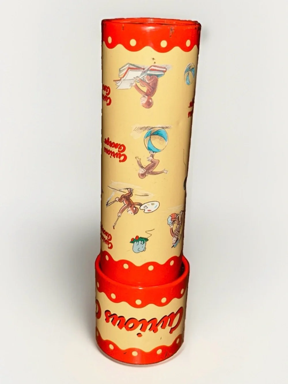Vintage Schylling Curious George Multicolor Metal Tin Kaleidoscope Toy 7.5”